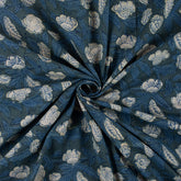 Indigo Blue Floral Printed Organic Cotton Fabric 