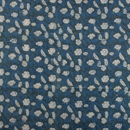 Indigo Blue Floral Printed Organic Cotton Fabric 