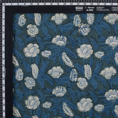 Indigo Blue Floral Printed Organic Cotton Fabric 