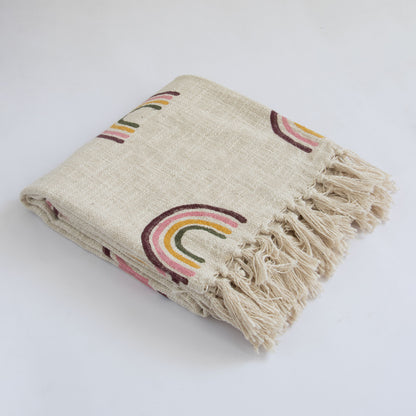 Nursery Rainbow Cotton Block Printed Throw Blanket