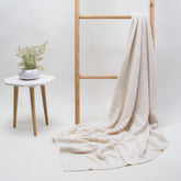 Off White Cotton Knitted Throw Blanket for Sofa