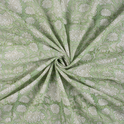 Olive Green Floral Block Printed Indian Fabric Online