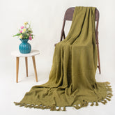Olive Green Handcrafted Farmhouse Cotton Solid Throw