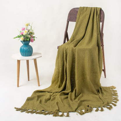 Olive Green Handcrafted Farmhouse Cotton Solid Throw