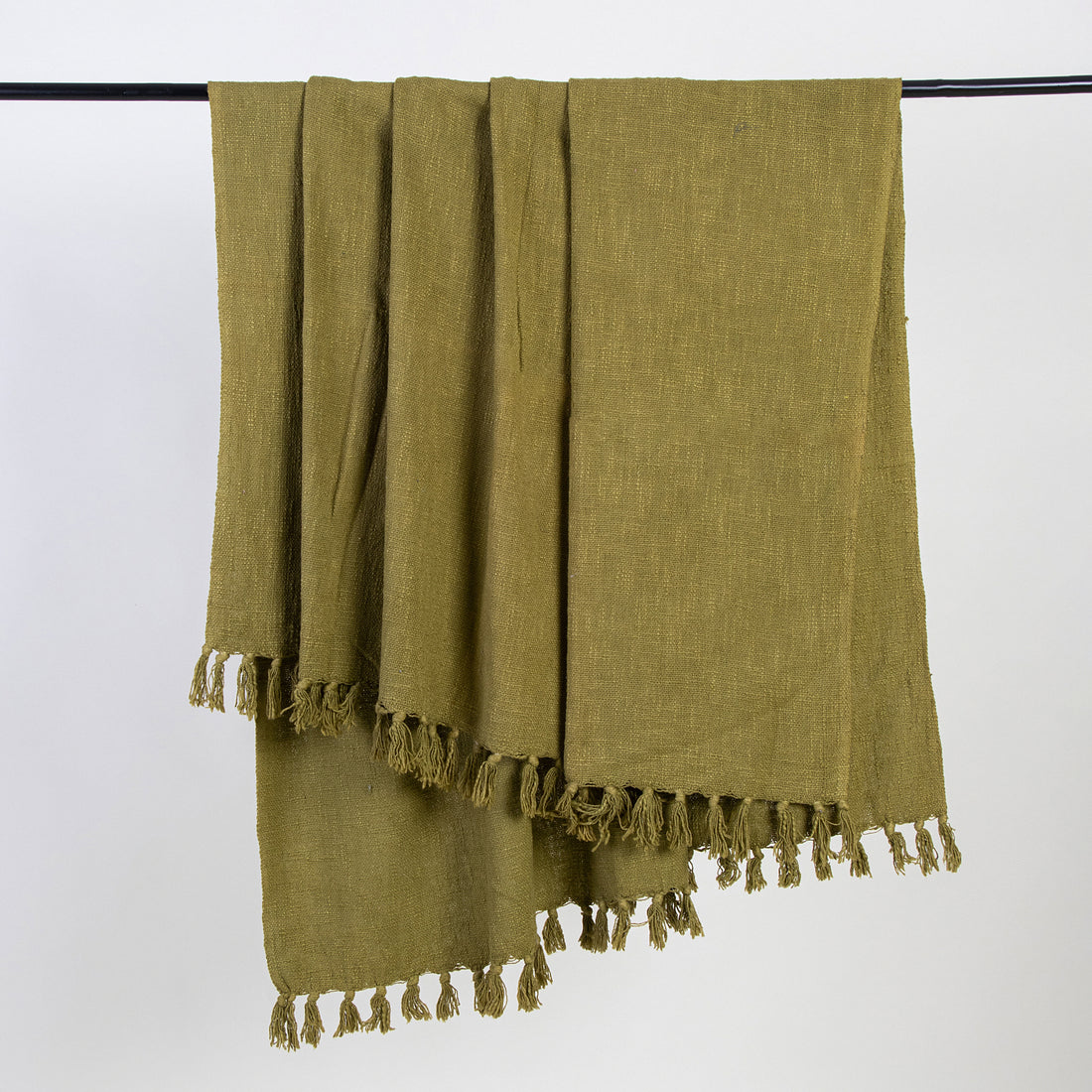 Olive Green Handcrafted Farmhouse Cotton Solid Throw