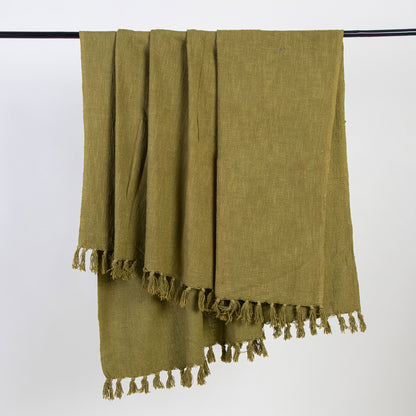 Olive Green Handcrafted Farmhouse Cotton Solid Throw