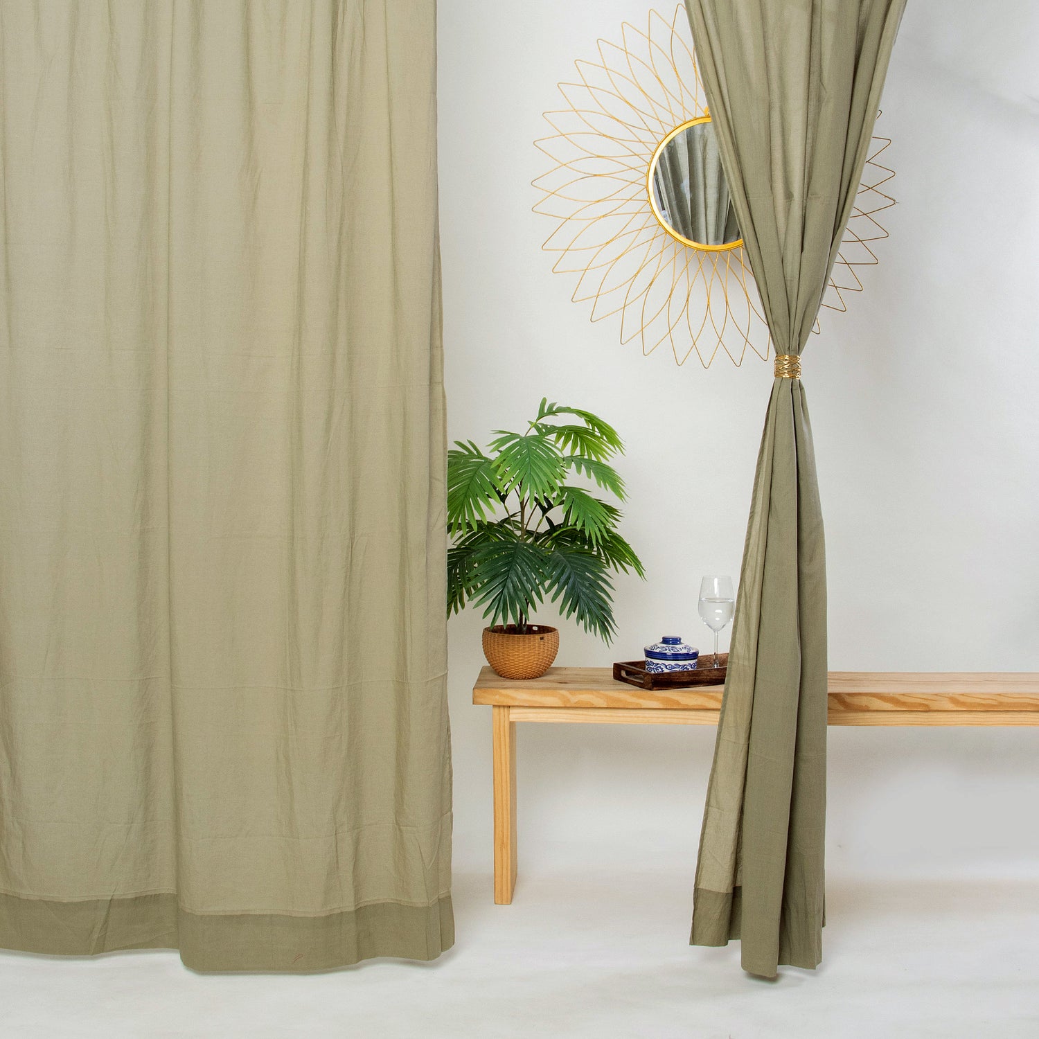 Olive Green Indian Natural Dyed Cotton Curtain