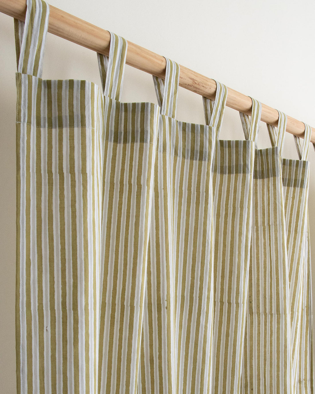 Olive Green Stirped Hand Block Print Curtains In India