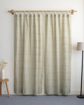 Olive Green Stirped Hand Block Print Curtains In India