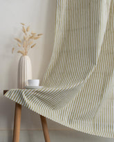 Olive Green Stirped Hand Block Print Curtains In India