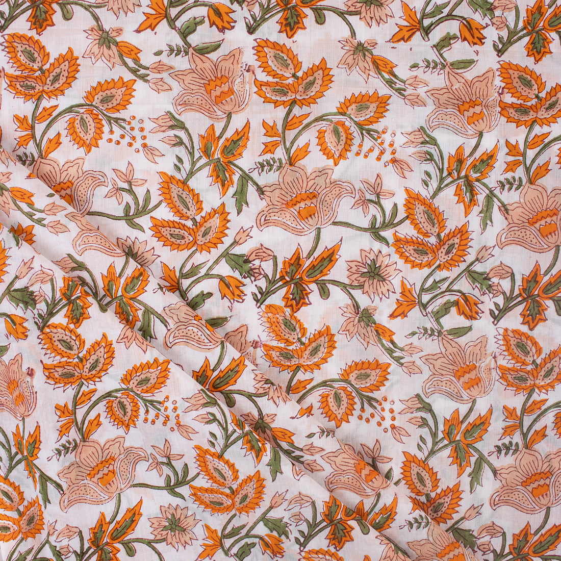 Orange Floral Block For Printing On Fabric