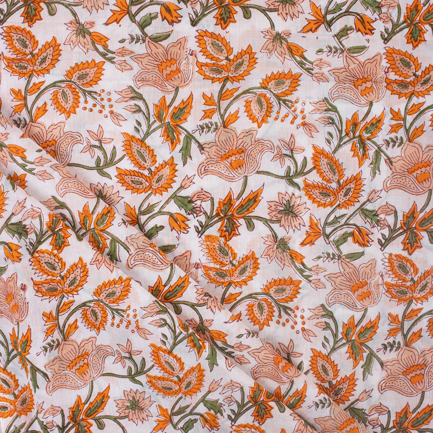 Orange Floral Block For Printing On Fabric
