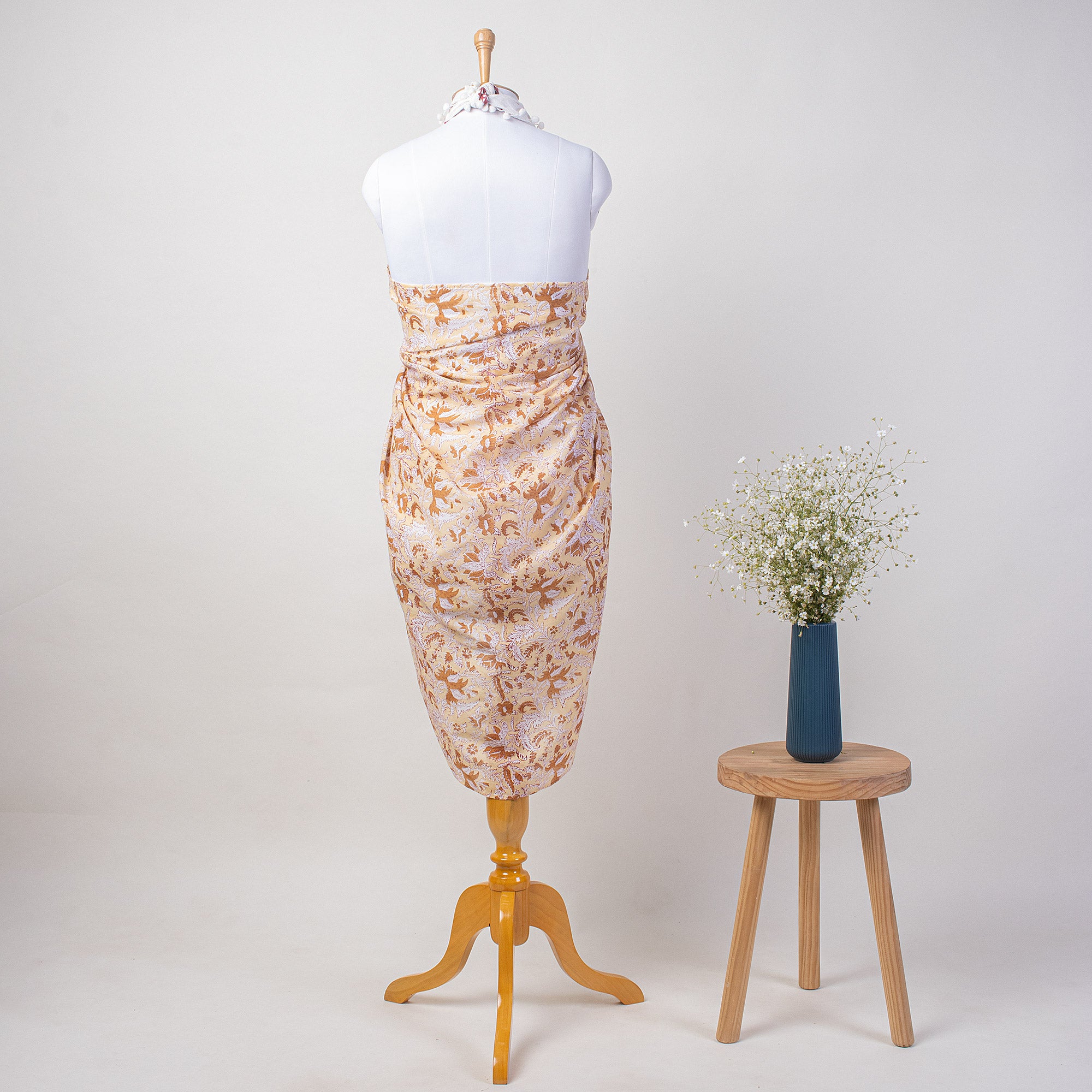 Orange Floral Hand Block Print Beach Sarong Wrap For Women