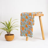 Orange Floral Hand Block Printed Cotton Fabric