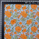 Orange Floral Hand Block Printed Cotton Fabric
