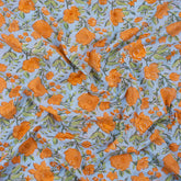 Orange Floral Hand Block Printed Cotton Fabric