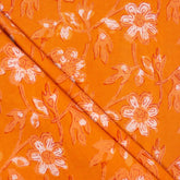 Orange Floral Hand Block Printed Dabu Fabric