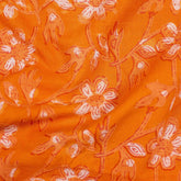 Orange Floral Hand Block Printed Dabu Fabric