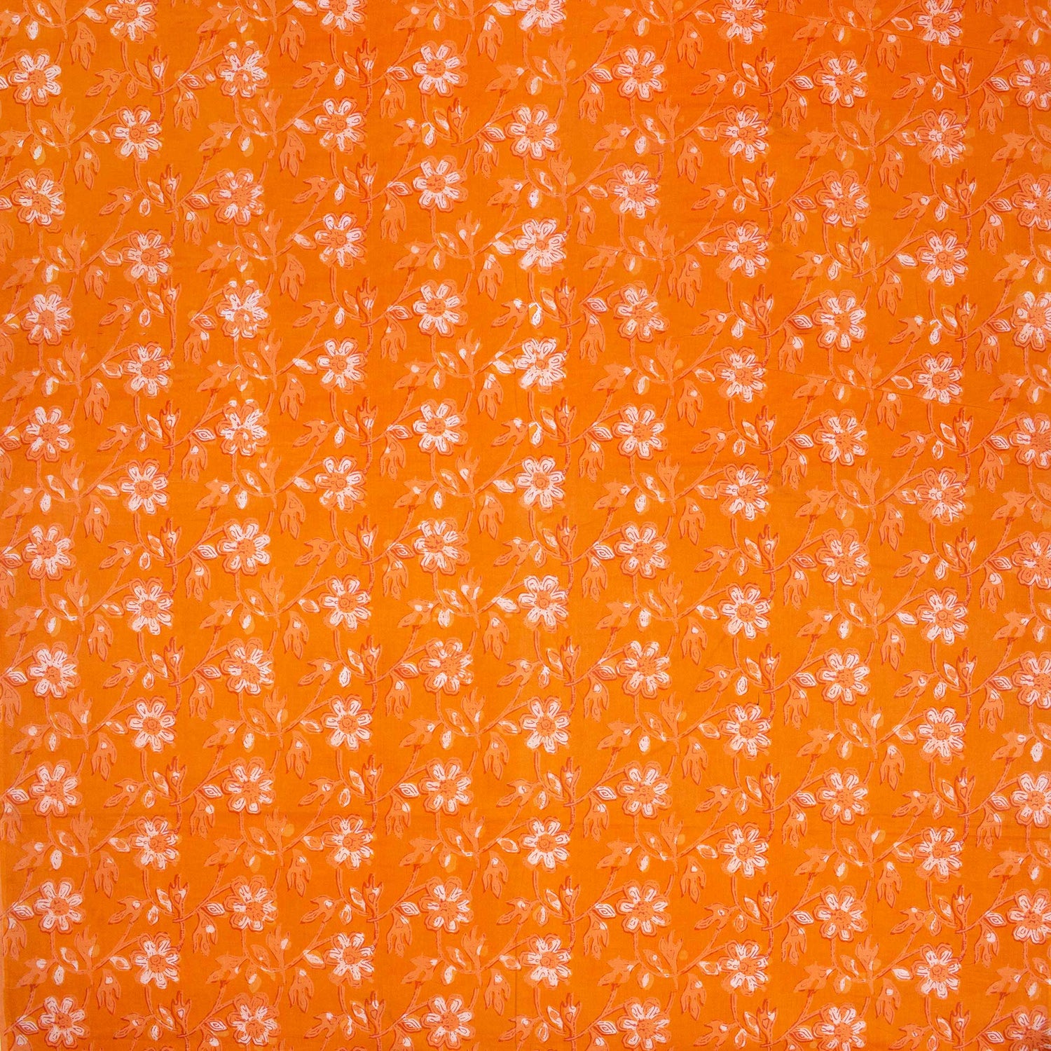 Orange Floral Hand Block Printed Dabu Fabric