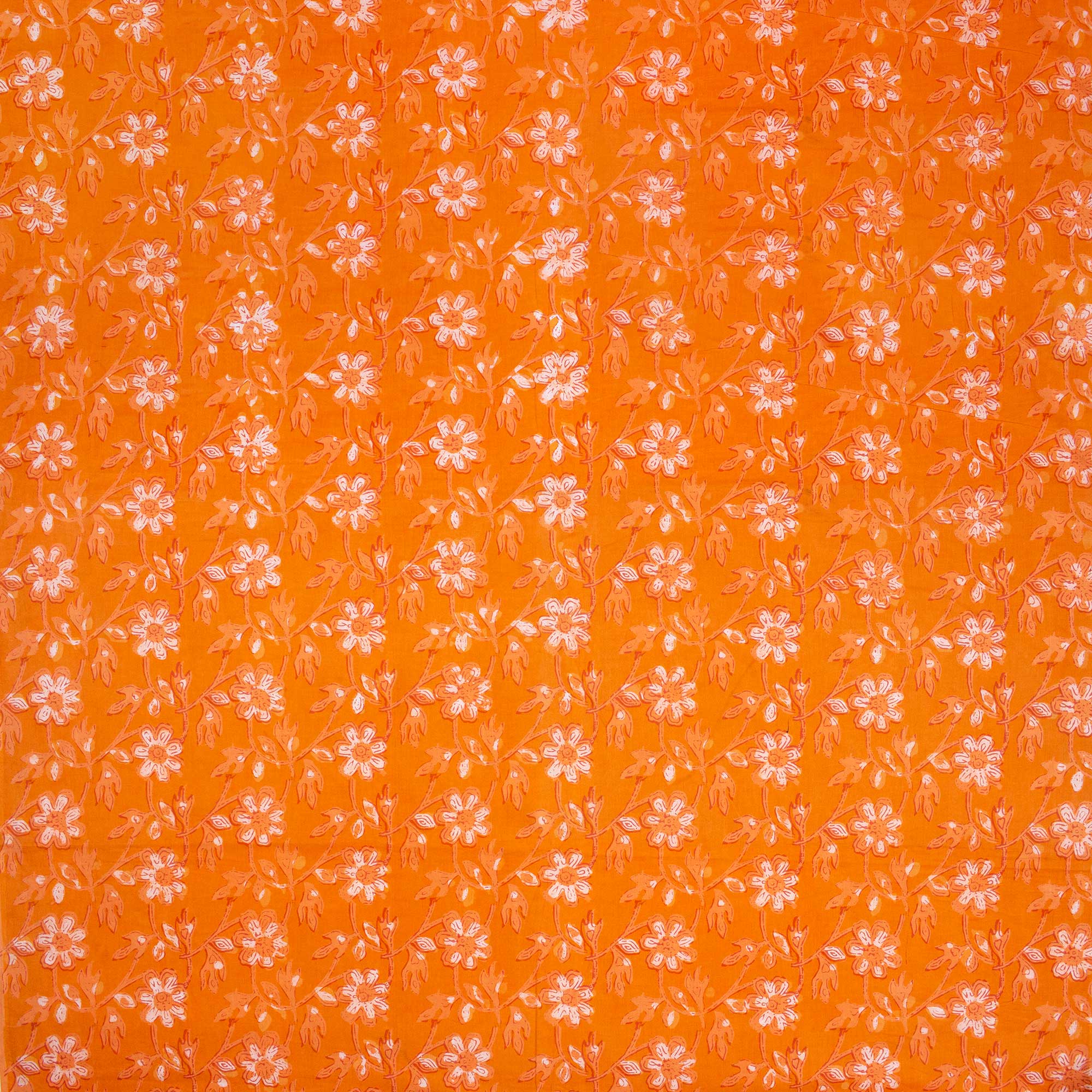 Orange Floral Hand Block Printed Dabu Fabric