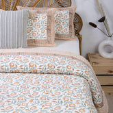 Orange Floral Reversible Handmade Cotton Kantha Quilt Blanket