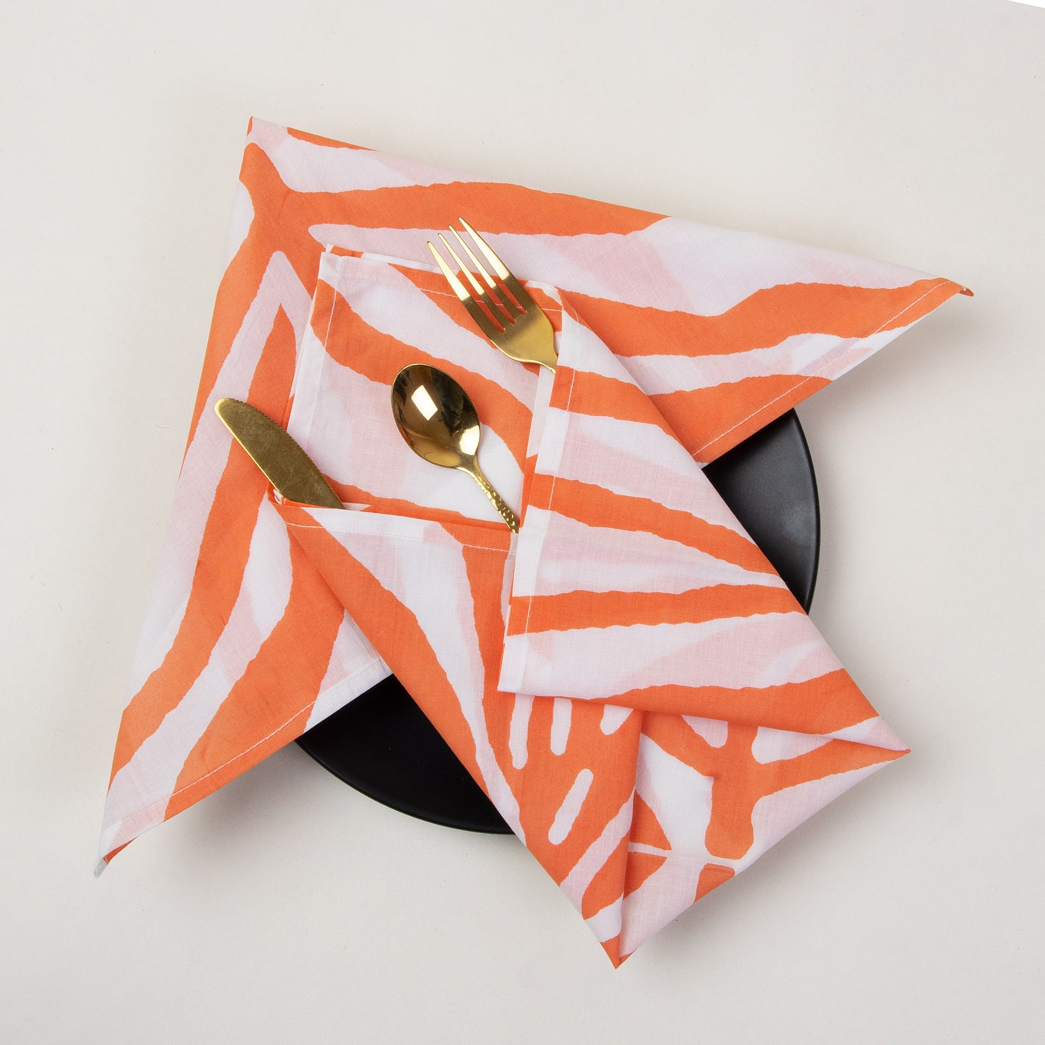 Orange Hand Block Dyed Cotton Table Napkins