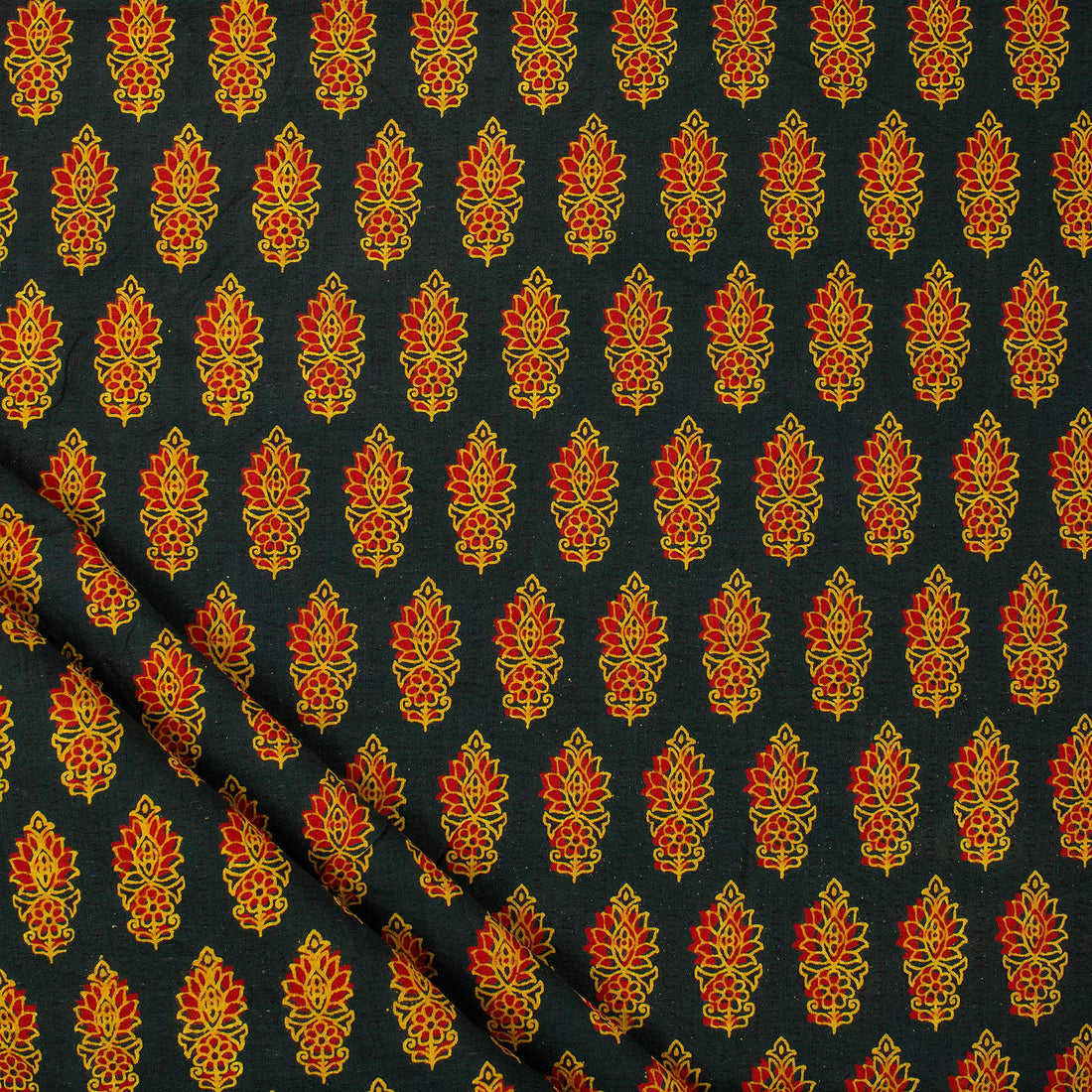 Orange Leaf Pure Cotton Handmade Ajrakh Fabric