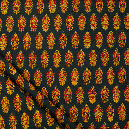Orange Leaf Pure Cotton Handmade Ajrakh Fabric