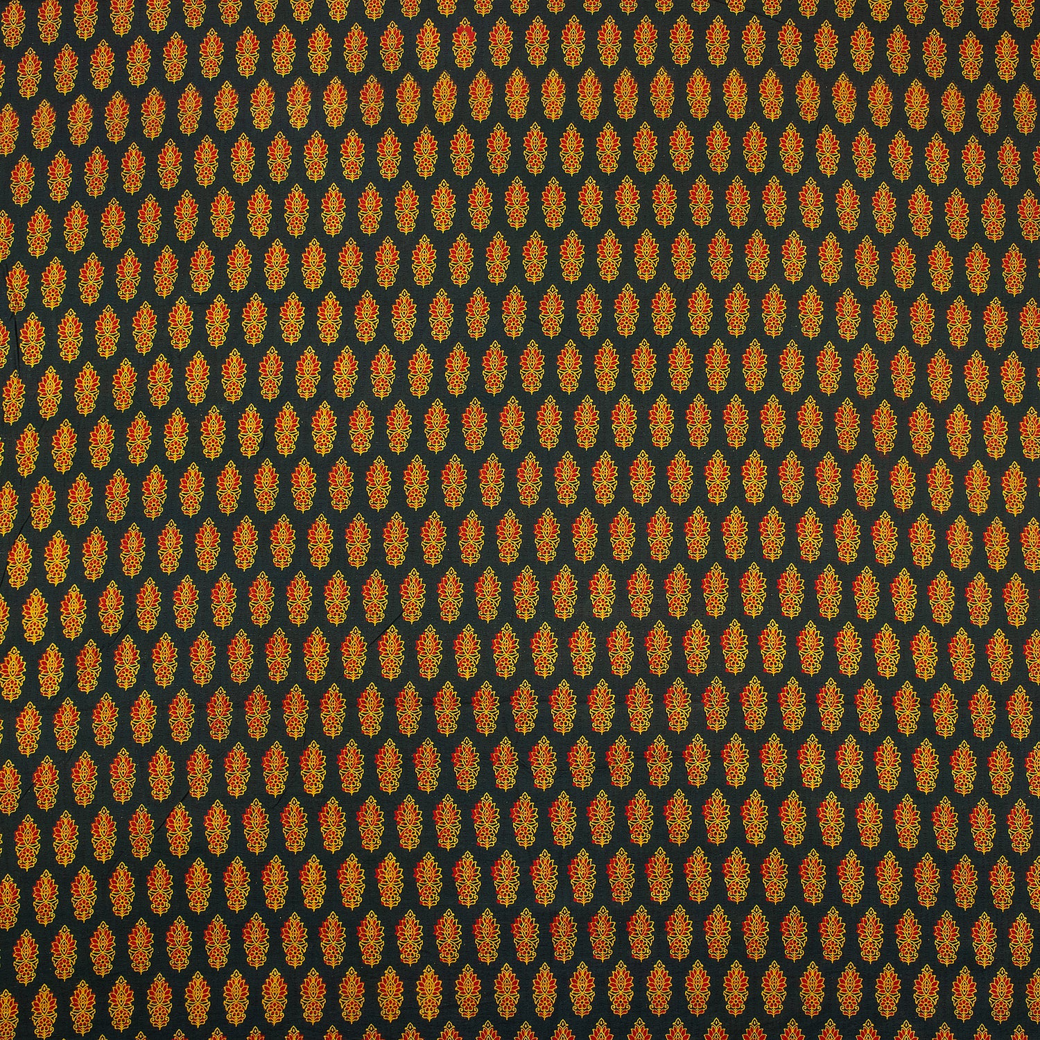 Orange Leaf Pure Cotton Handmade Ajrakh Fabric