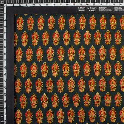 Orange Leaf Pure Cotton Handmade Ajrakh Fabric