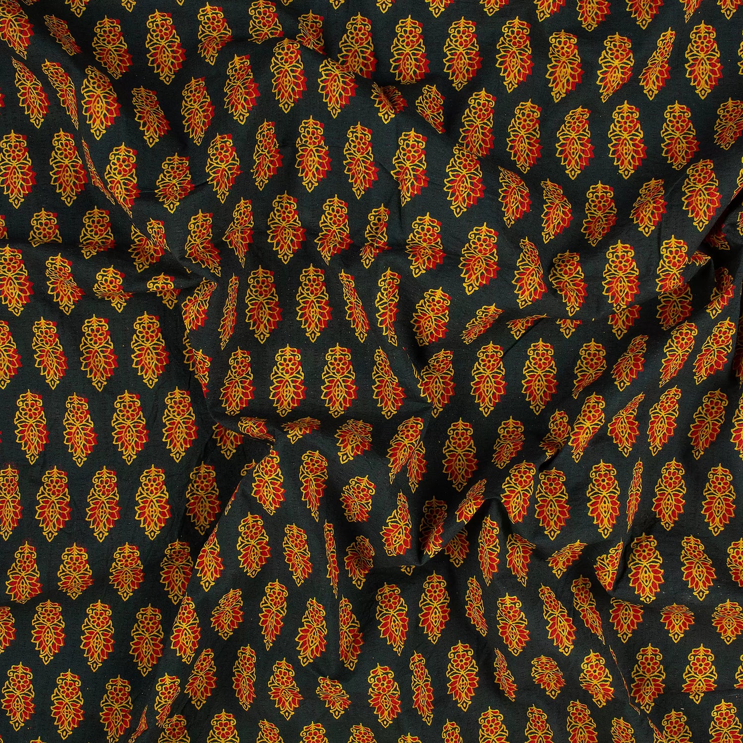 Orange Leaf Pure Cotton Handmade Ajrakh Fabric