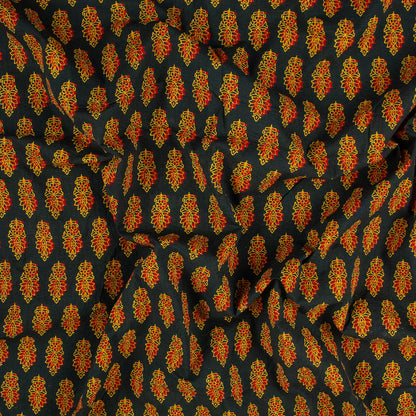 Orange Leaf Pure Cotton Handmade Ajrakh Fabric