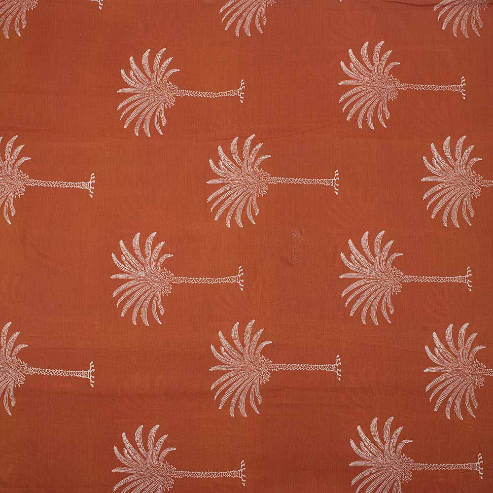 Orange Palm Tree Hand Block Printed Cotton Fabric