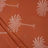 Orange Palm Tree Hand Block Printed Cotton Fabric