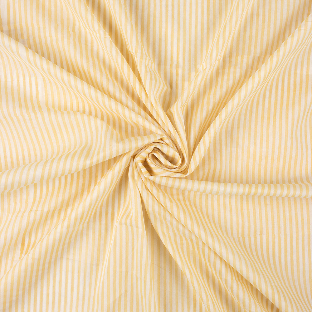Orange Striped Hand Block Print Fabric
