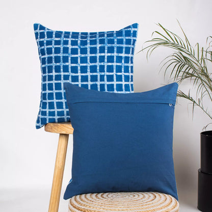 Organic Cotton Hand Block Printed Indigo Cushion Cover