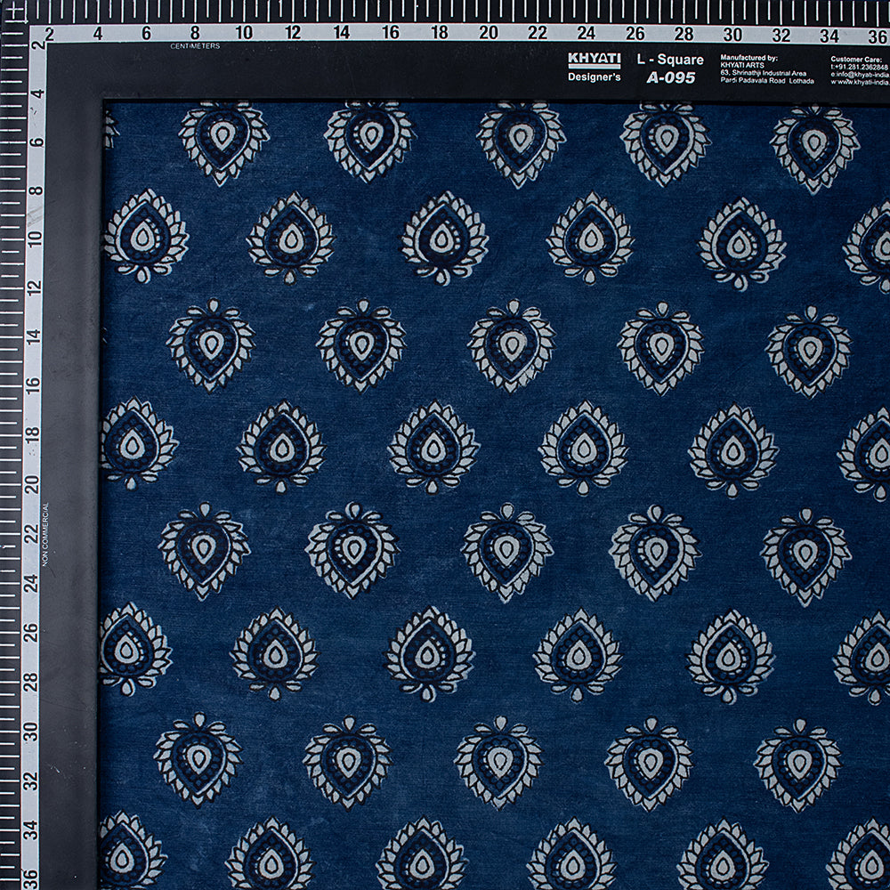 Organic Cotton Indigo Floral Print Dyed Fabric