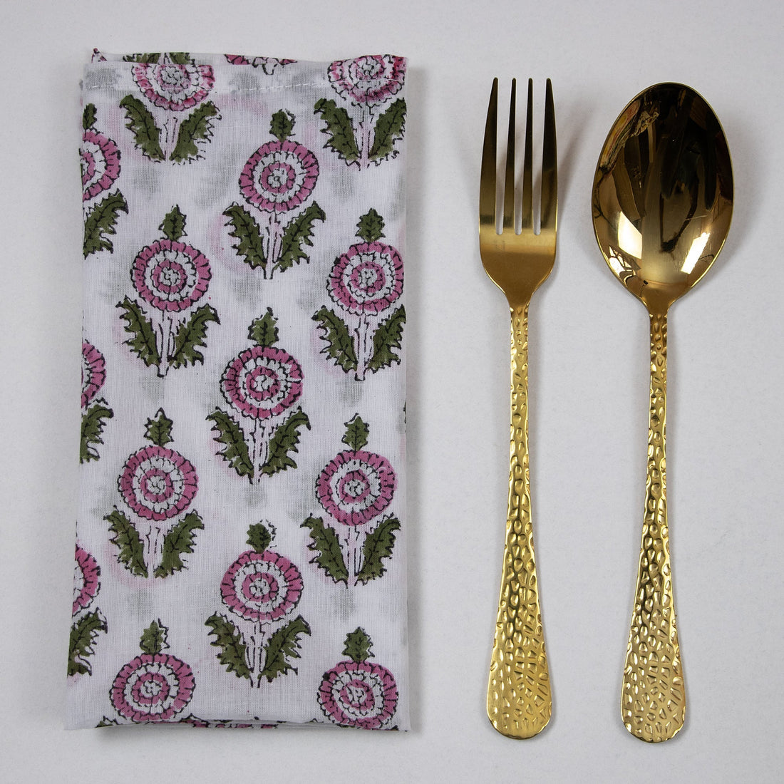 Organic Cotton Pink Floral Hand Block Printed Reusable Napkins