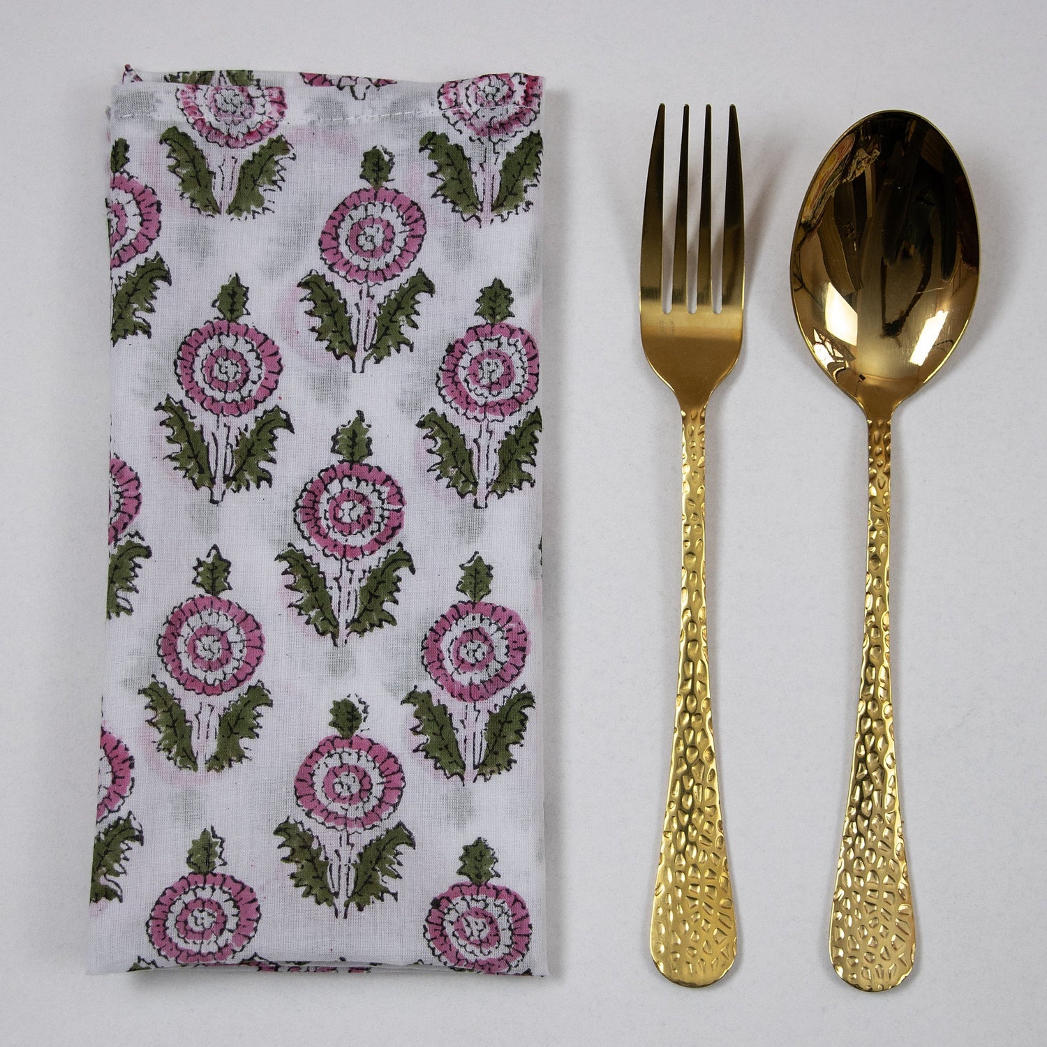 Organic Cotton Pink Floral Hand Block Printed Reusable Napkins