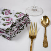 Organic Cotton Pink Floral Hand Block Printed Reusable Napkins