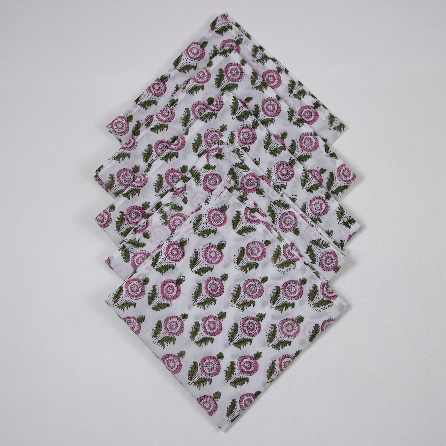 Organic Cotton Pink Floral Hand Block Printed Reusable Napkins