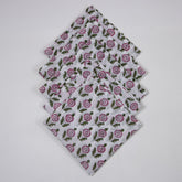Organic Cotton Pink Floral Hand Block Printed Reusable Napkins