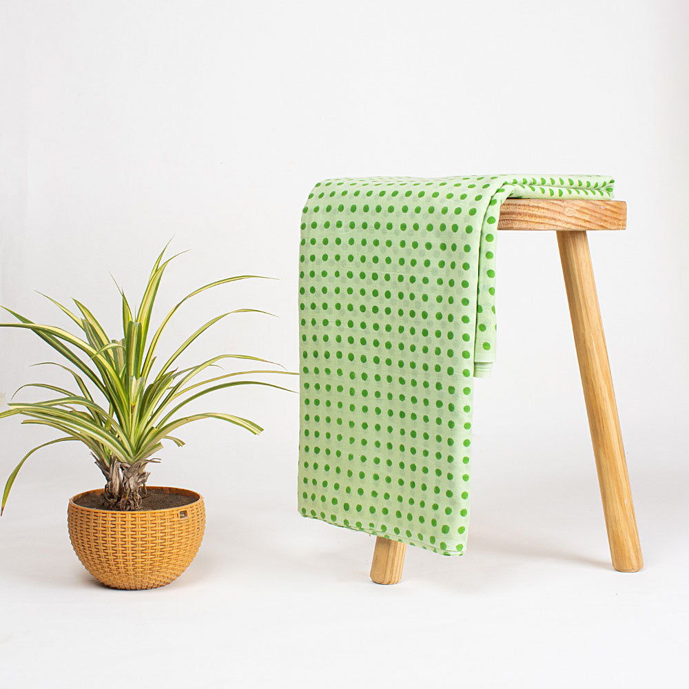 Organic Green Palkas Dot Hand Block Printed Fabric