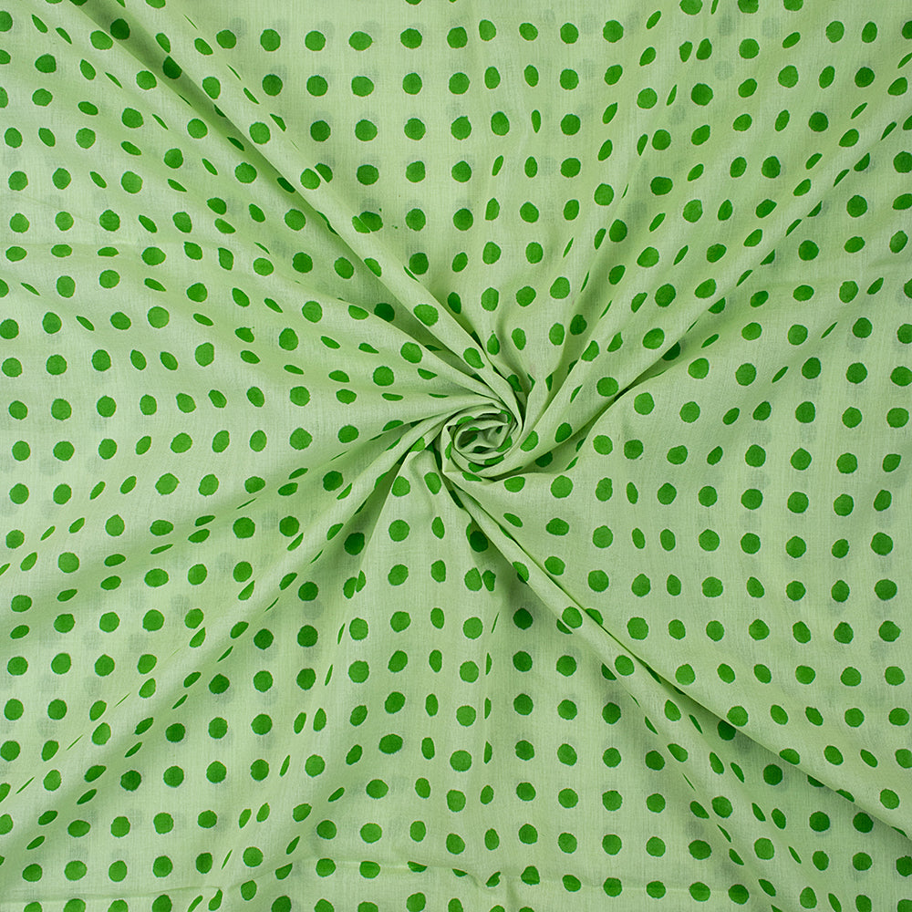 Organic Green Palkas Dot Hand Block Printed Fabric