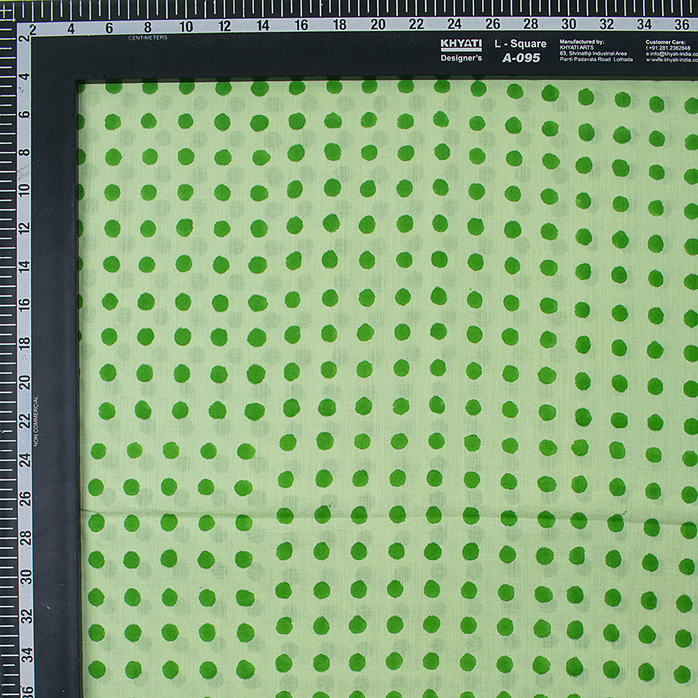 Organic Green Palkas Dot Hand Block Printed Fabric