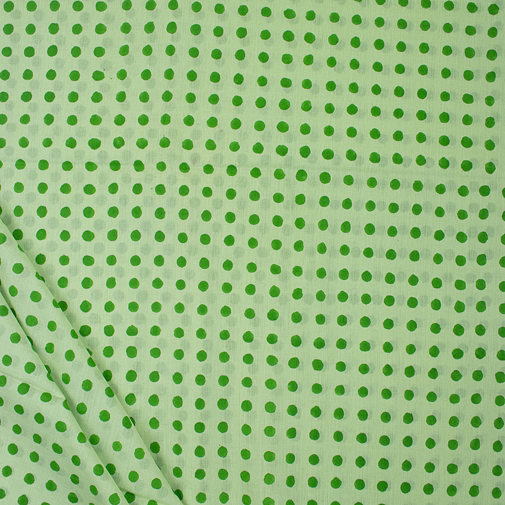 Organic Green Palkas Dot Hand Block Printed Fabric