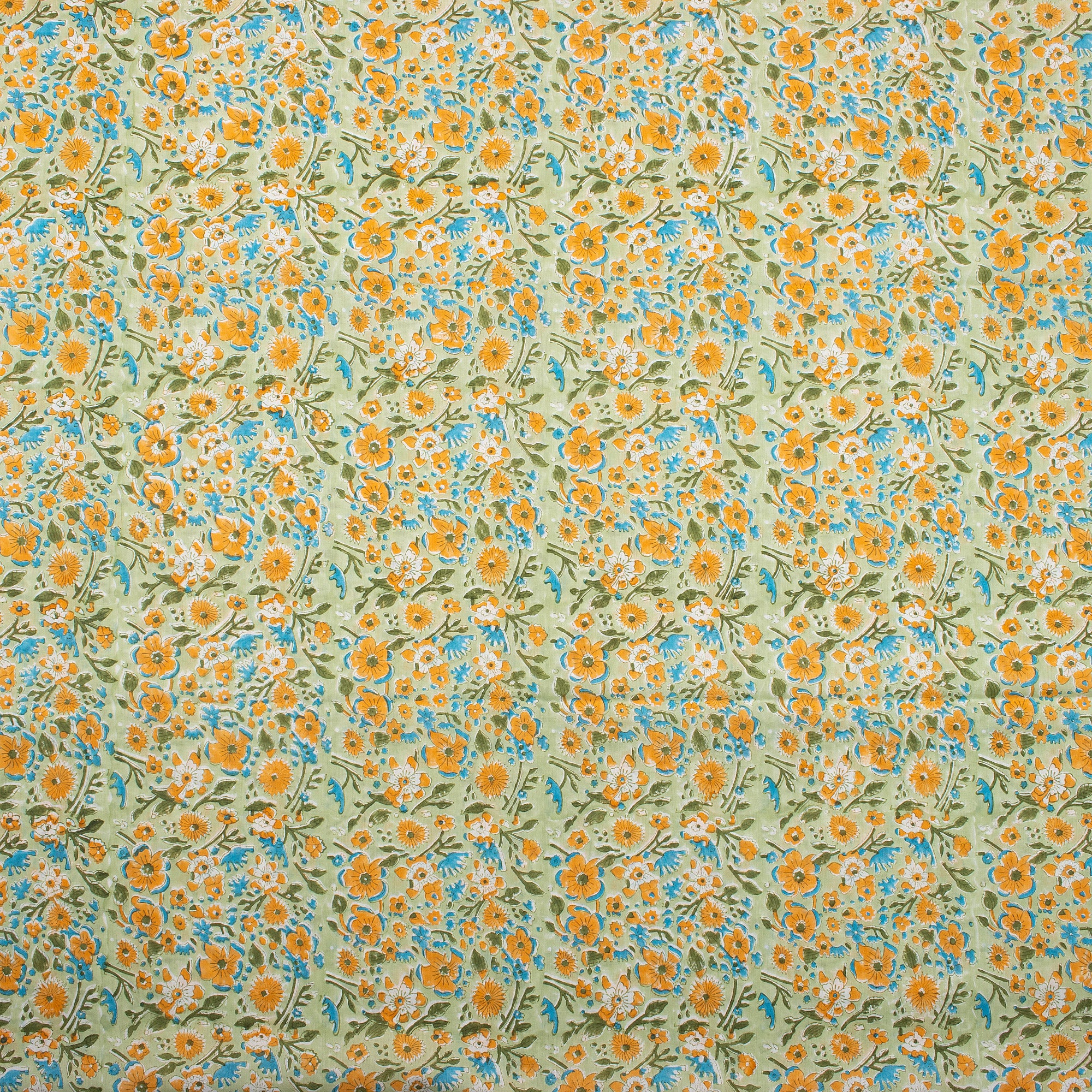 Organic Multi Floral Hand Block Printed Fabric By The Yard