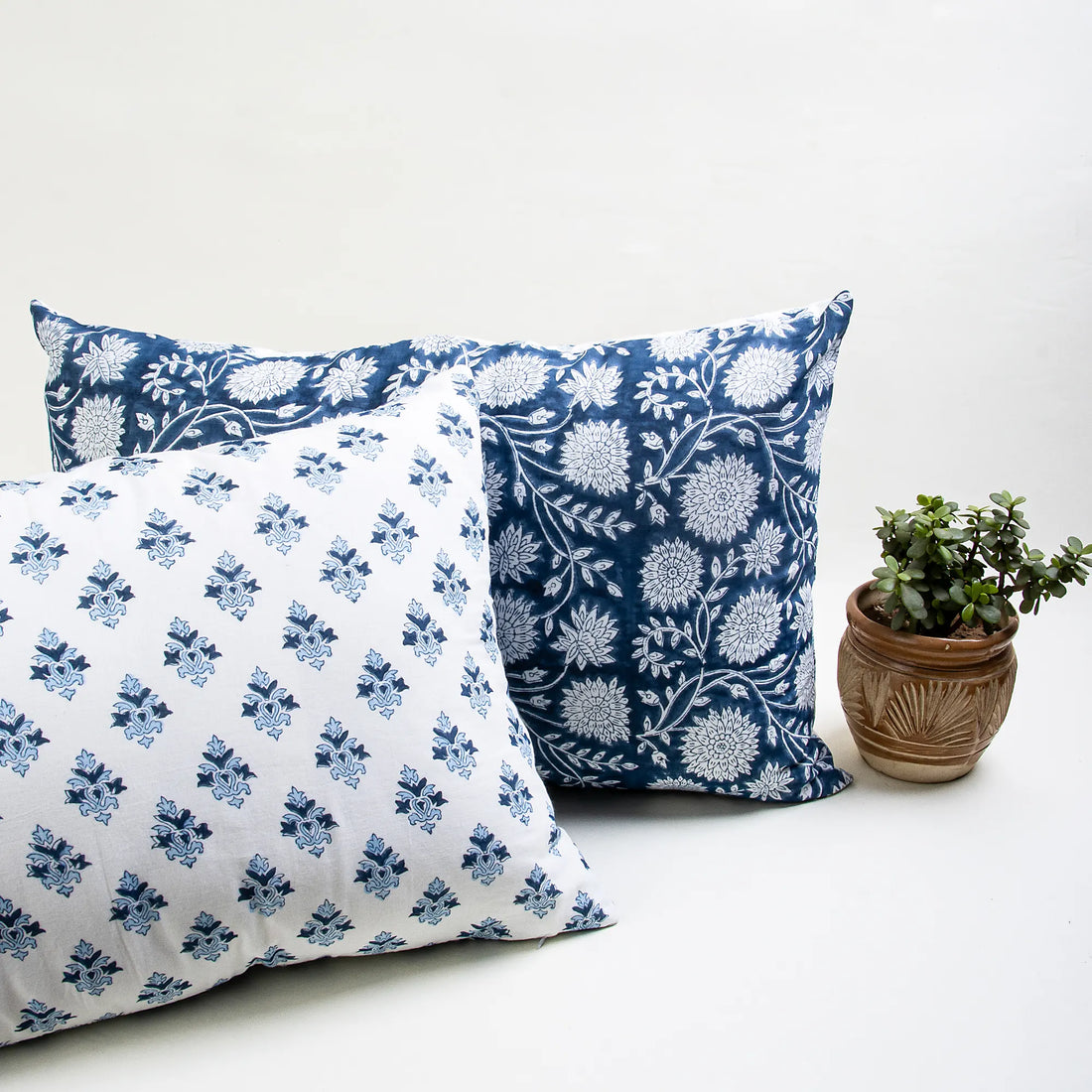 Reversible Hand Block Flower Print Cotton Pillow Case 