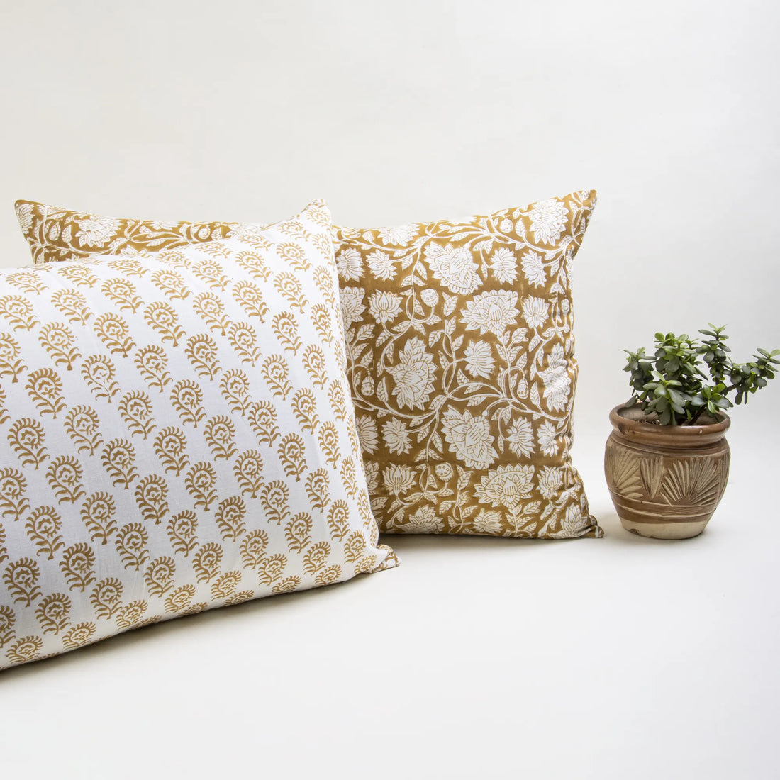 Yellow Flower Print Cotton Pillow Covers