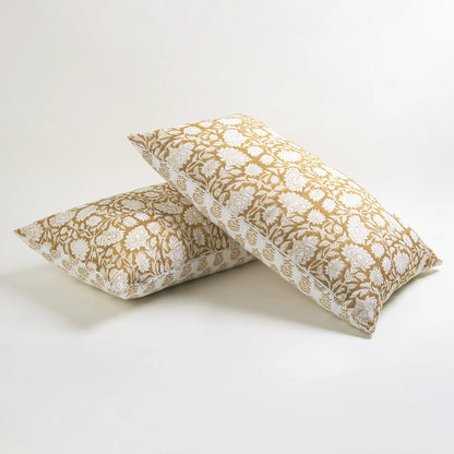 Yellow Flower Print Cotton Pillow Covers